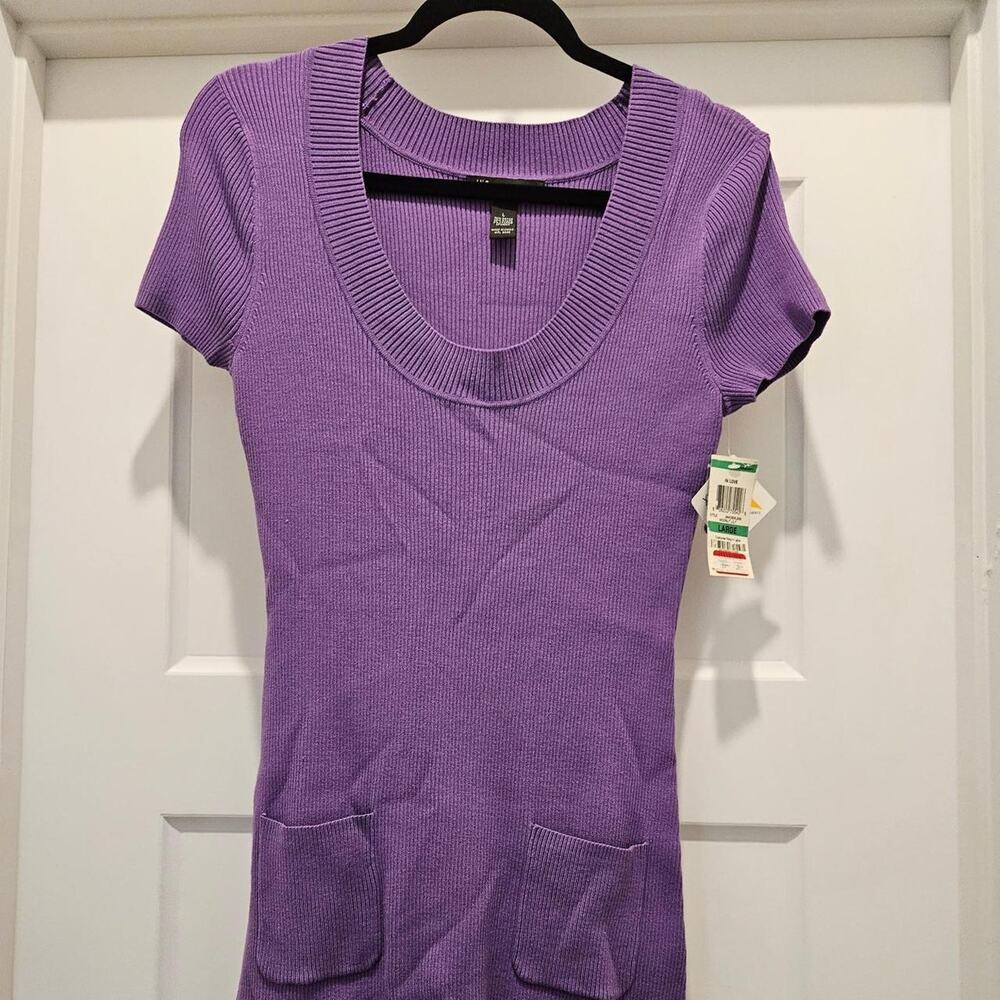 Purple ribbed knit mini dress
